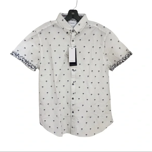 Denim & Flower Ricky Singh White Blue Palm Trees Button Down Szs Med, Lg - Picture 10 of 11